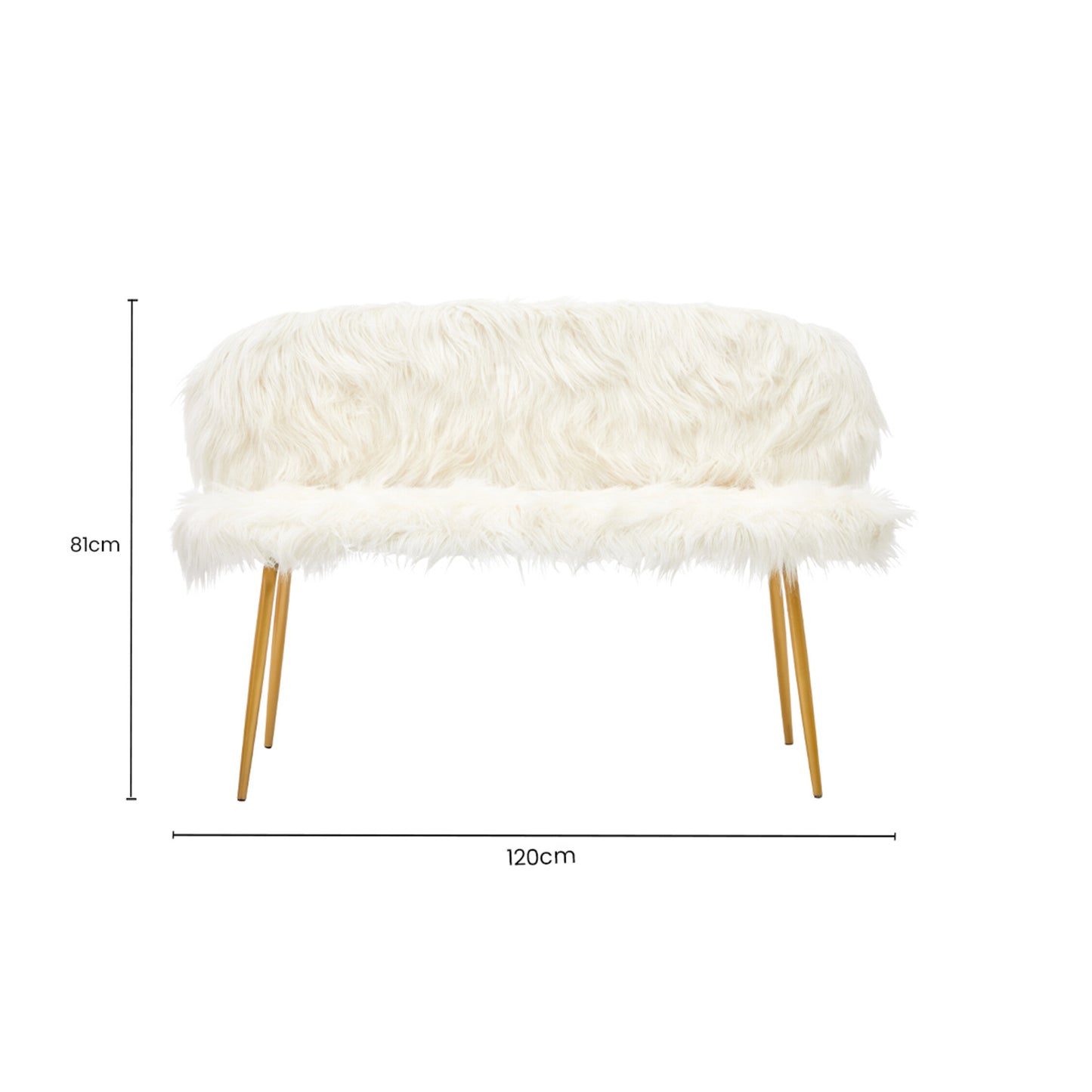 Angelina White Faux Fur 2 Seat Sofa With Gold Finish Legs