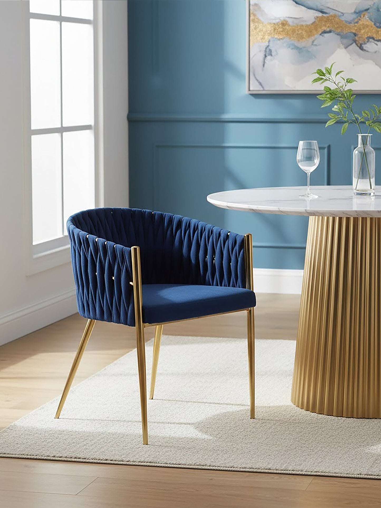 Phoebe Blue Dining Chair With Woven Back