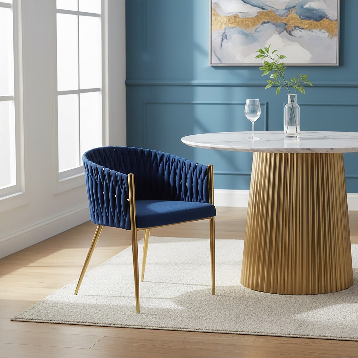 Phoebe Blue Dining Chair With Woven Back