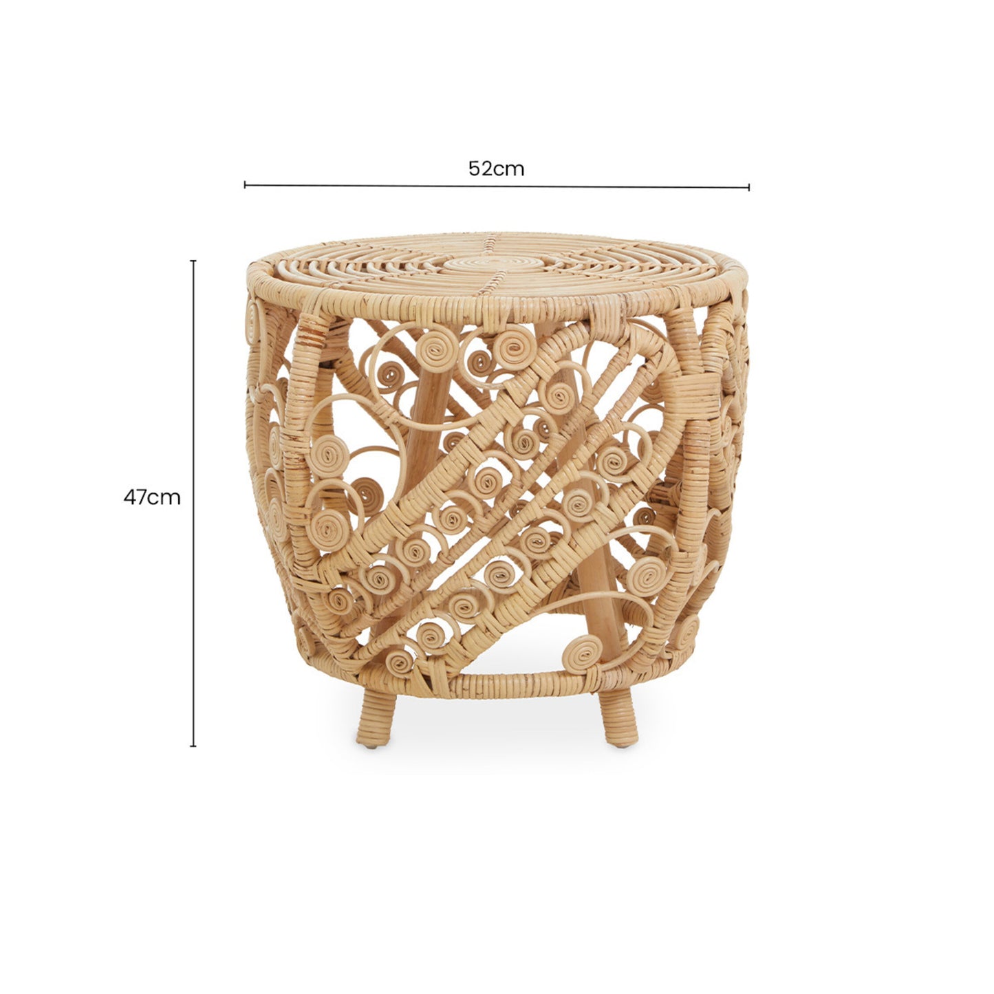 India Large Natural Rattan Boho Side Table
