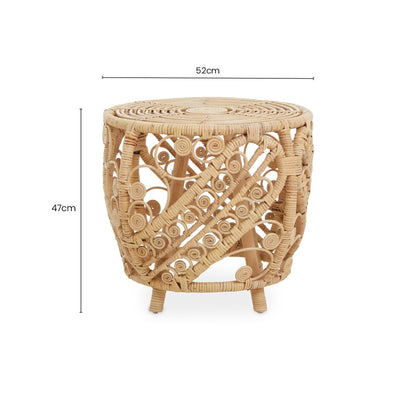 India Large Natural Rattan Boho Side Table