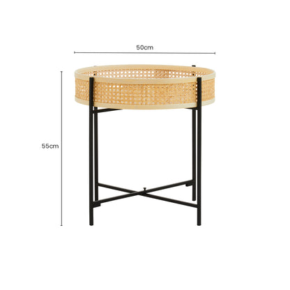 Indy Rattan Side Table With Metal Legs