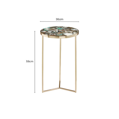 Helena Mid-Century Green Agate Round Side Table