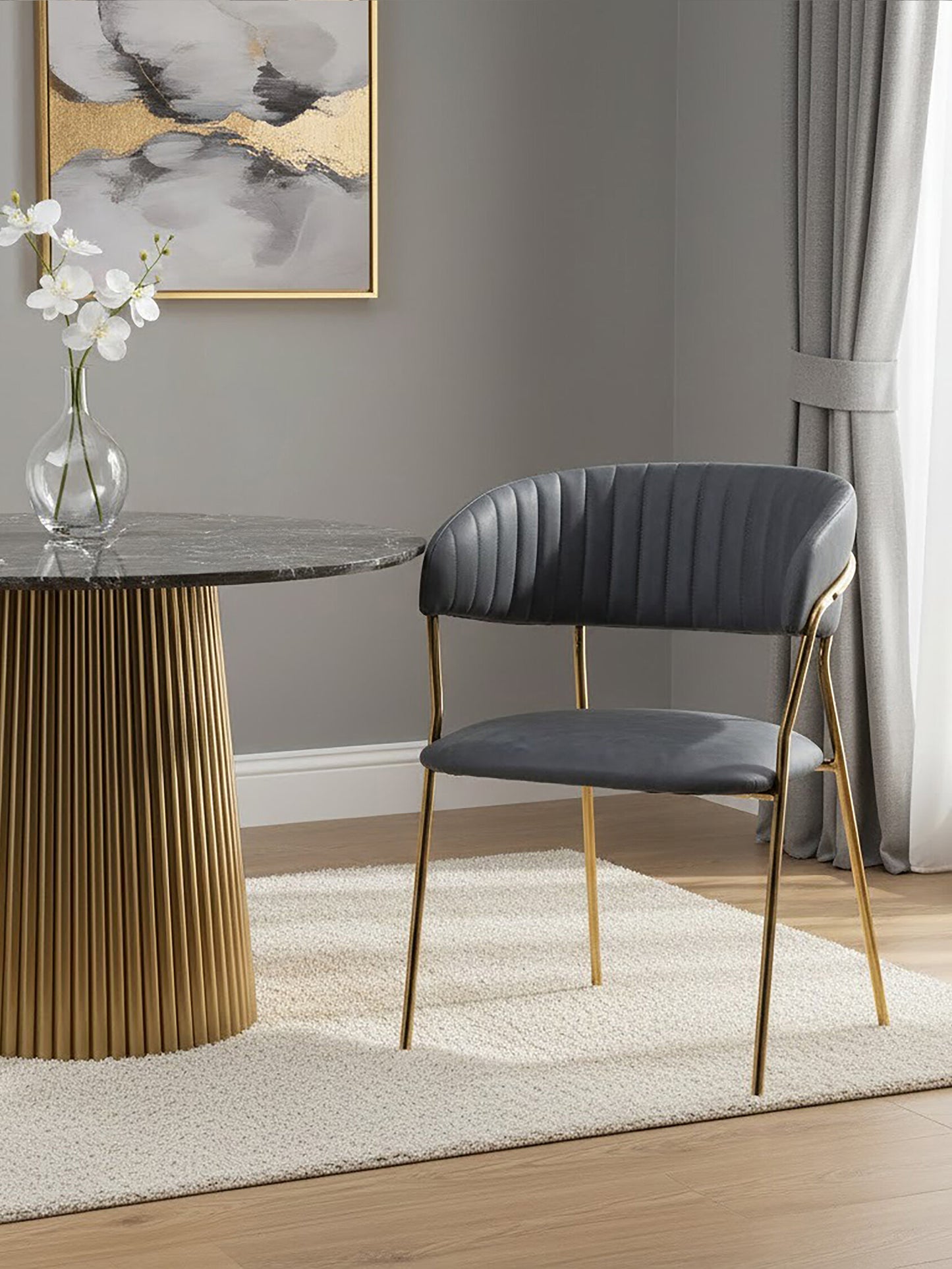 Lorena Dark Grey Faux Leather Dining Chair