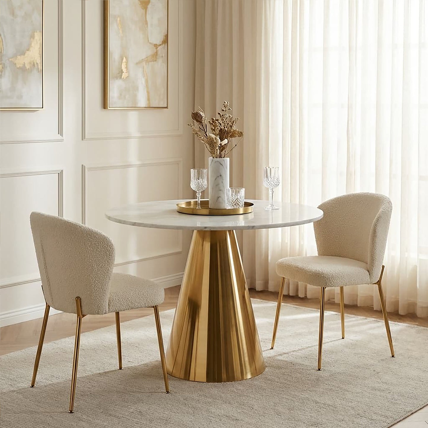 Dahlia White Marble Top Dining Table