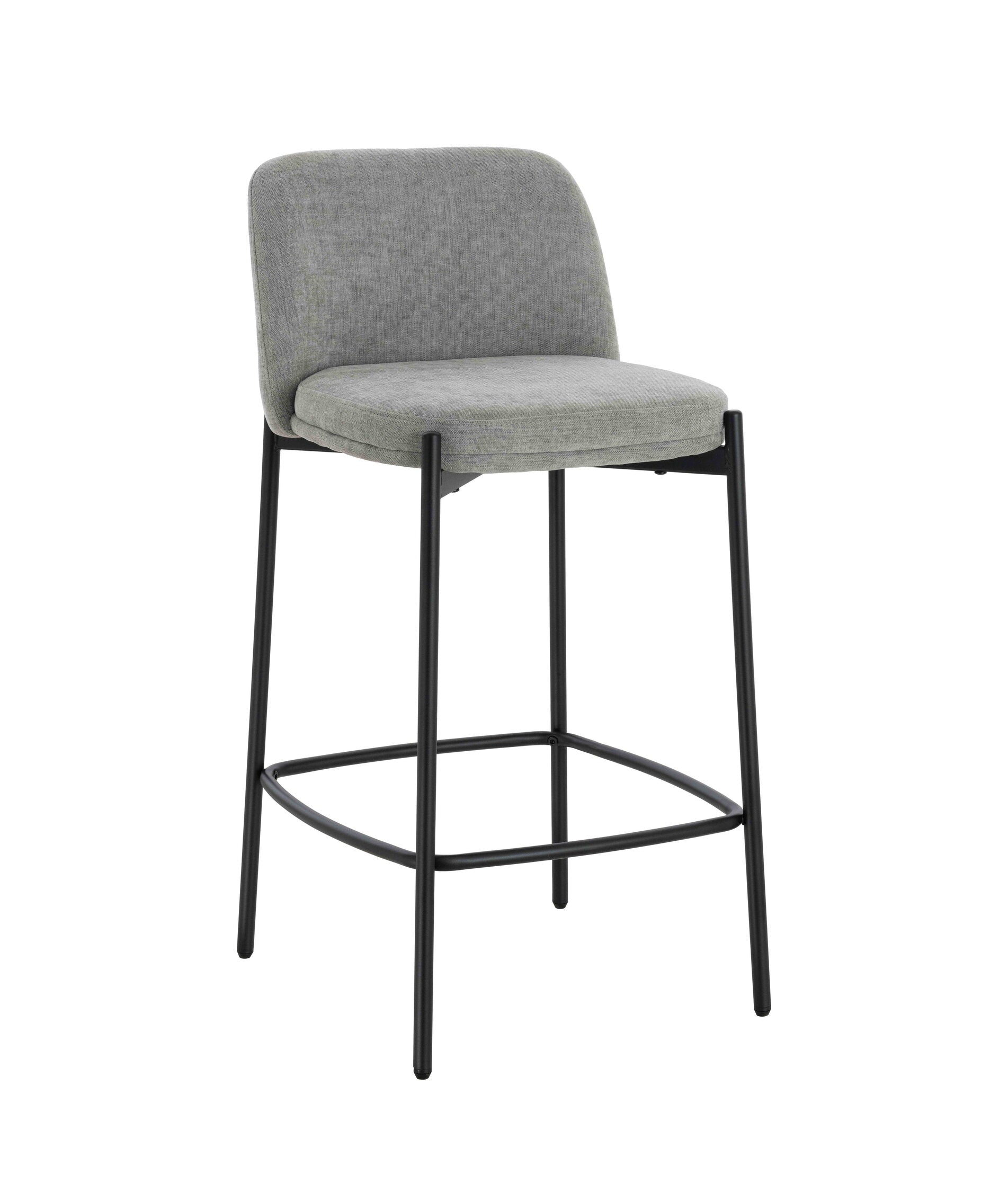 Arden Set of 2 Light Grey Textured Fabric Bar Chairs with Black Legs Bar Stool | Bali & Blue
