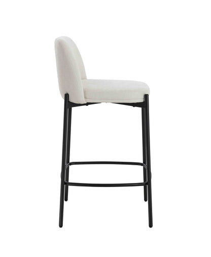 Arden Set of 2 Beige Textured Fabric Bar Stools with Black Legs