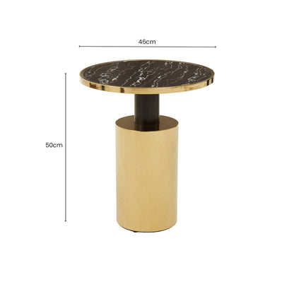 Mia Black Marble Effect Top and Gold Base Side Table