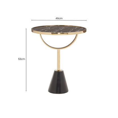 Mia Black Glass and Marble Base Side Table