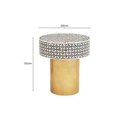 Lana Bone Inlay Round Side Table with Gold Base