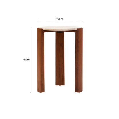 Sorrento Travertine Acacia Wood Round Side Table