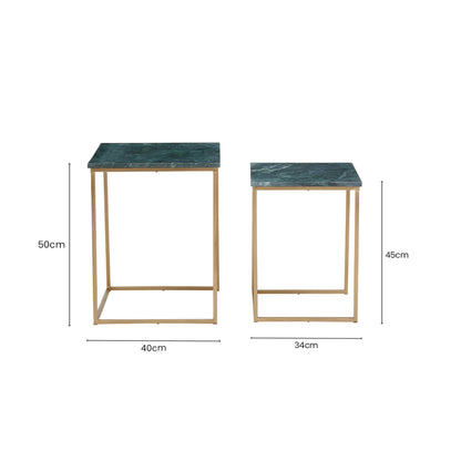 Roma Nest Of 2 Green Marble Side Tables