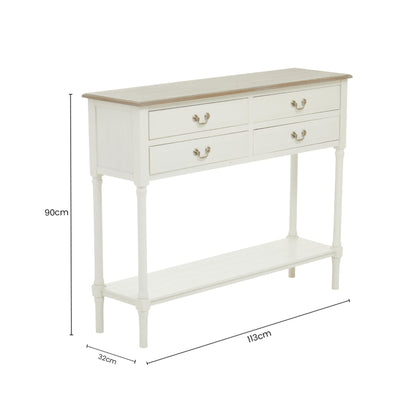Cambridge 4 Drawer White Console Table
