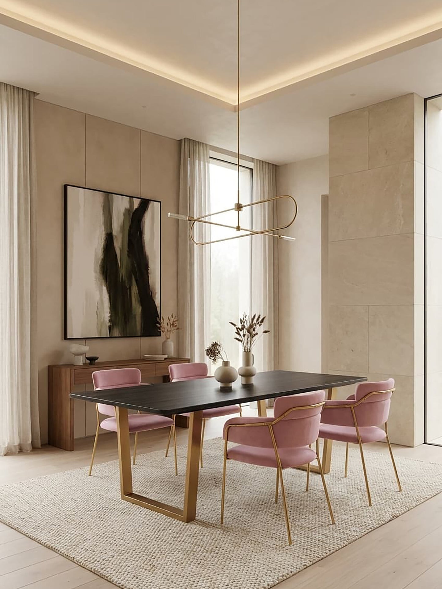 Lorena Pink Velvet Gold Leg Dining Chair