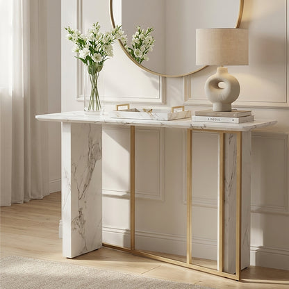 Santorini White Marble Effect Gold Console Table