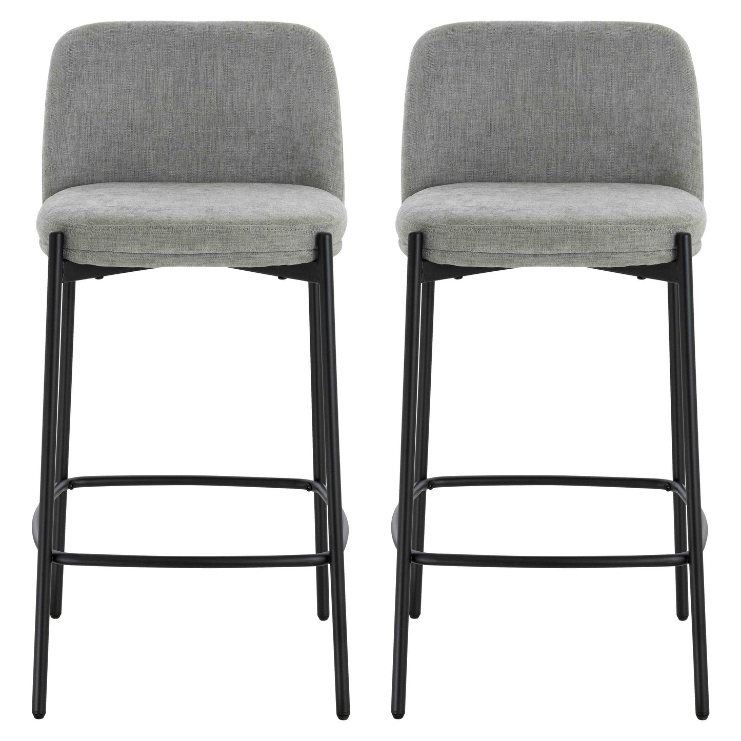 Arden Set of 2 Light Grey Textured Fabric Bar Stools with Black Legs