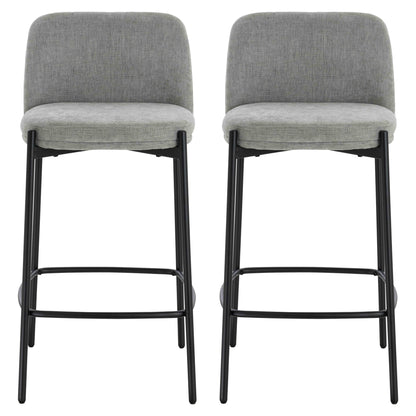 Arden Set of 2 Light Grey Textured Fabric Bar Stools with Black Legs