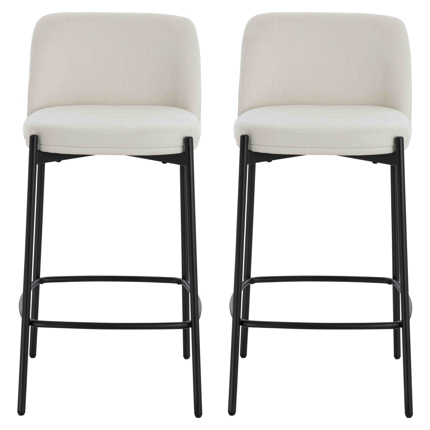 Arden Set of 2 Beige Textured Fabric Bar Stools with Black Legs