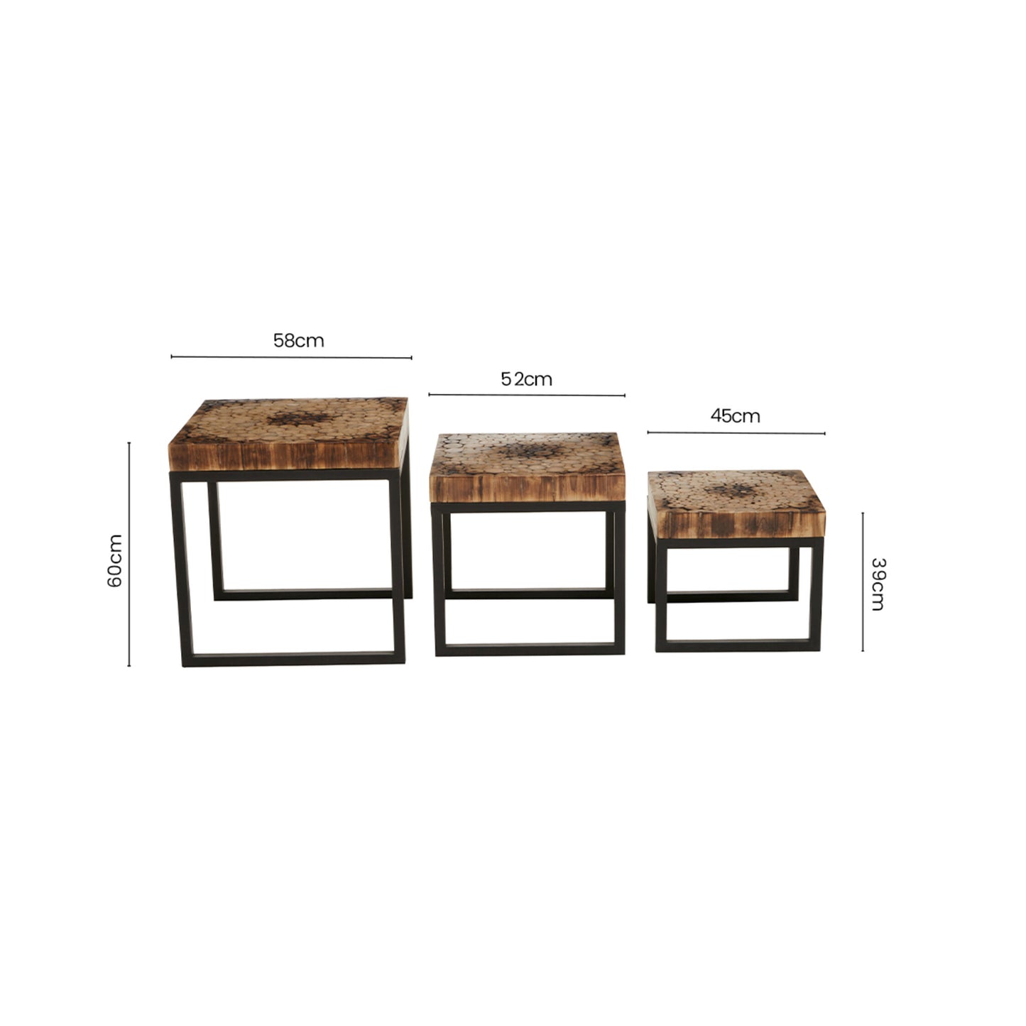 Bankok Mosaic Teak Wood Set Of 3 Nesting Tables