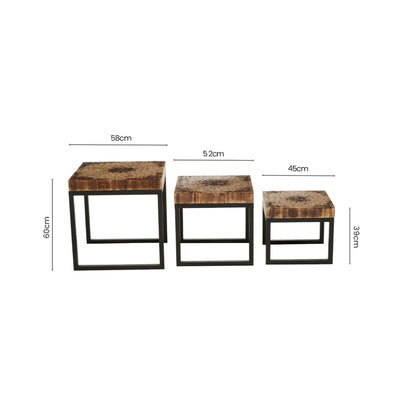 Bankok Mosaic Teak Wood Set Of 3 Nesting Tables