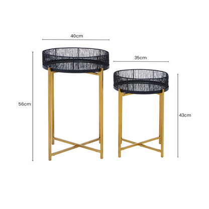 Artemis Set Of 2 Black Wire And Gold Frame Side Tables
