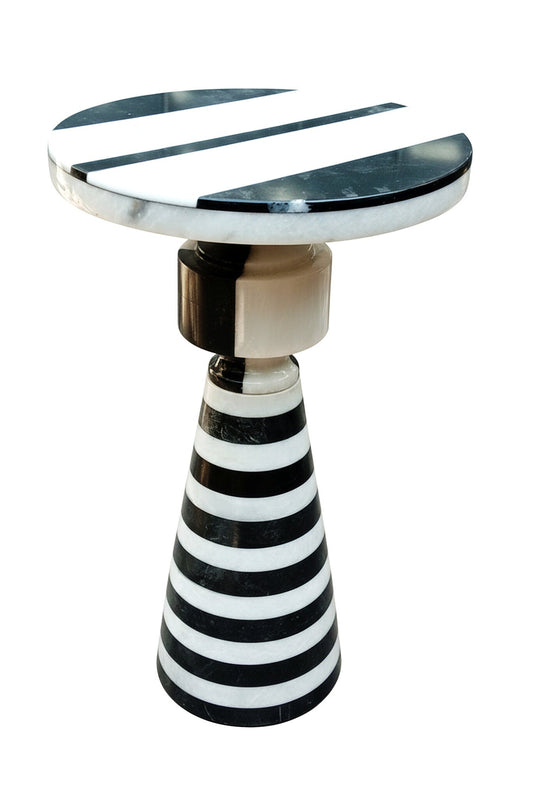 Zamba Black White Striped Marble Side Table | Bali & Blue