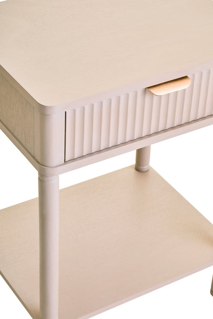 Cambridge One Drawer Reed Detail Taupe Wood Side Table