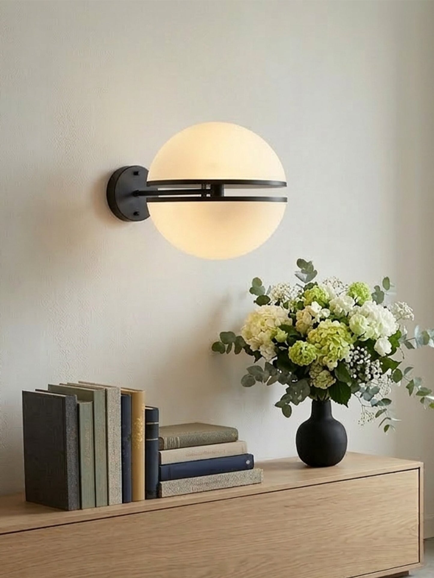 Art Deco Matt Black Globe Wall Light