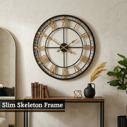Tempo Industrial Dia Black and Gold Metal Wall Clock