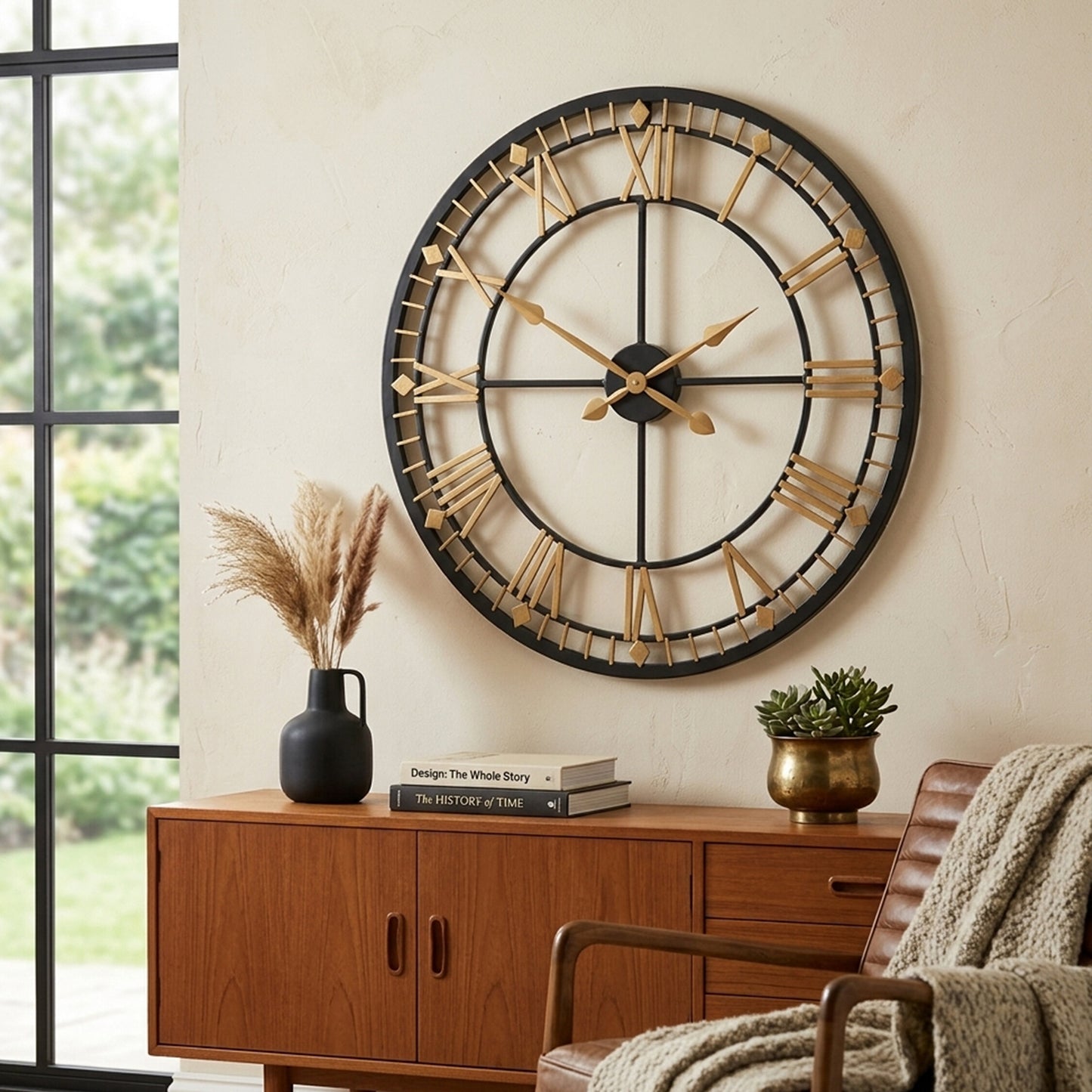 Tempo Industrial Dia Black and Gold Metal Wall Clock