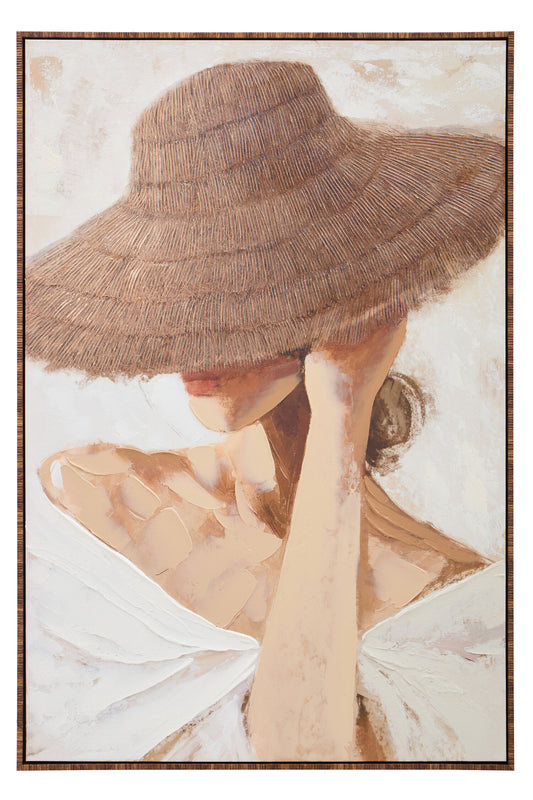 Galleria Lady in Straw Hat Textured Wall Art | Bali & Blue