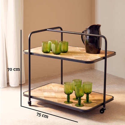Alexander Parquet Fir Wood Industrial Bar Trolley