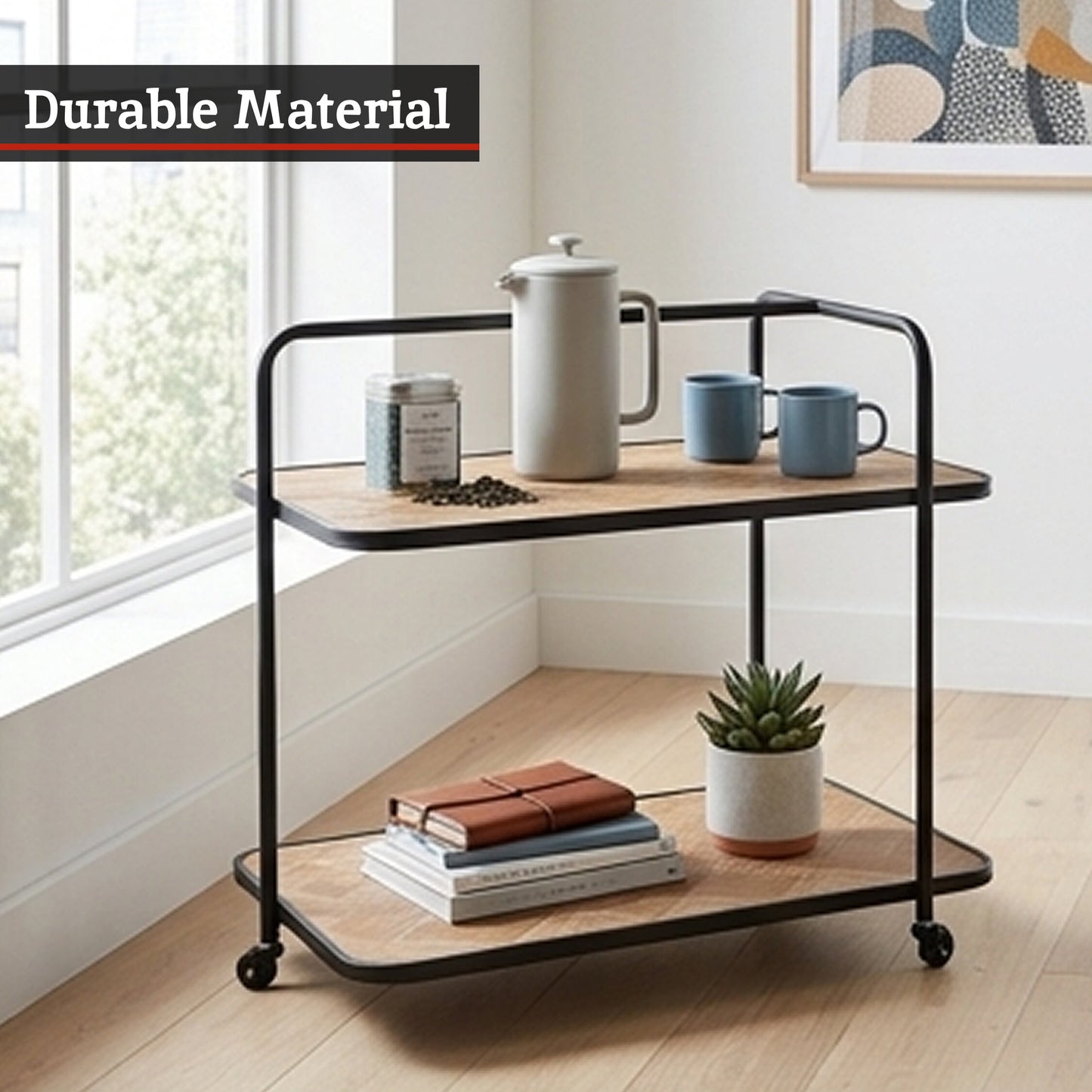 Alexander Parquet Fir Wood Industrial Bar Trolley