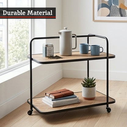 Alexander Parquet Fir Wood Industrial Bar Trolley
