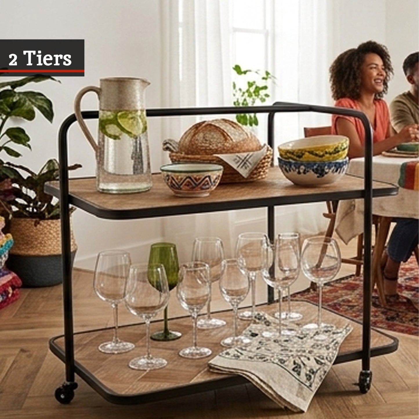 Alexander Parquet Fir Wood Industrial Bar Trolley