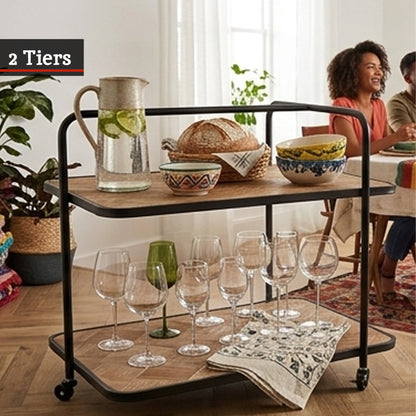 Alexander Parquet Fir Wood Industrial Bar Trolley