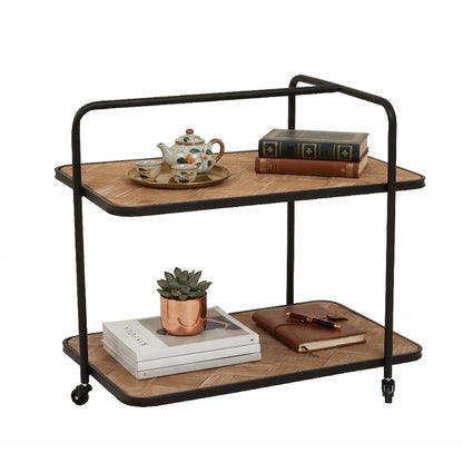 Alexander Parquet Fir Wood Industrial Bar Trolley