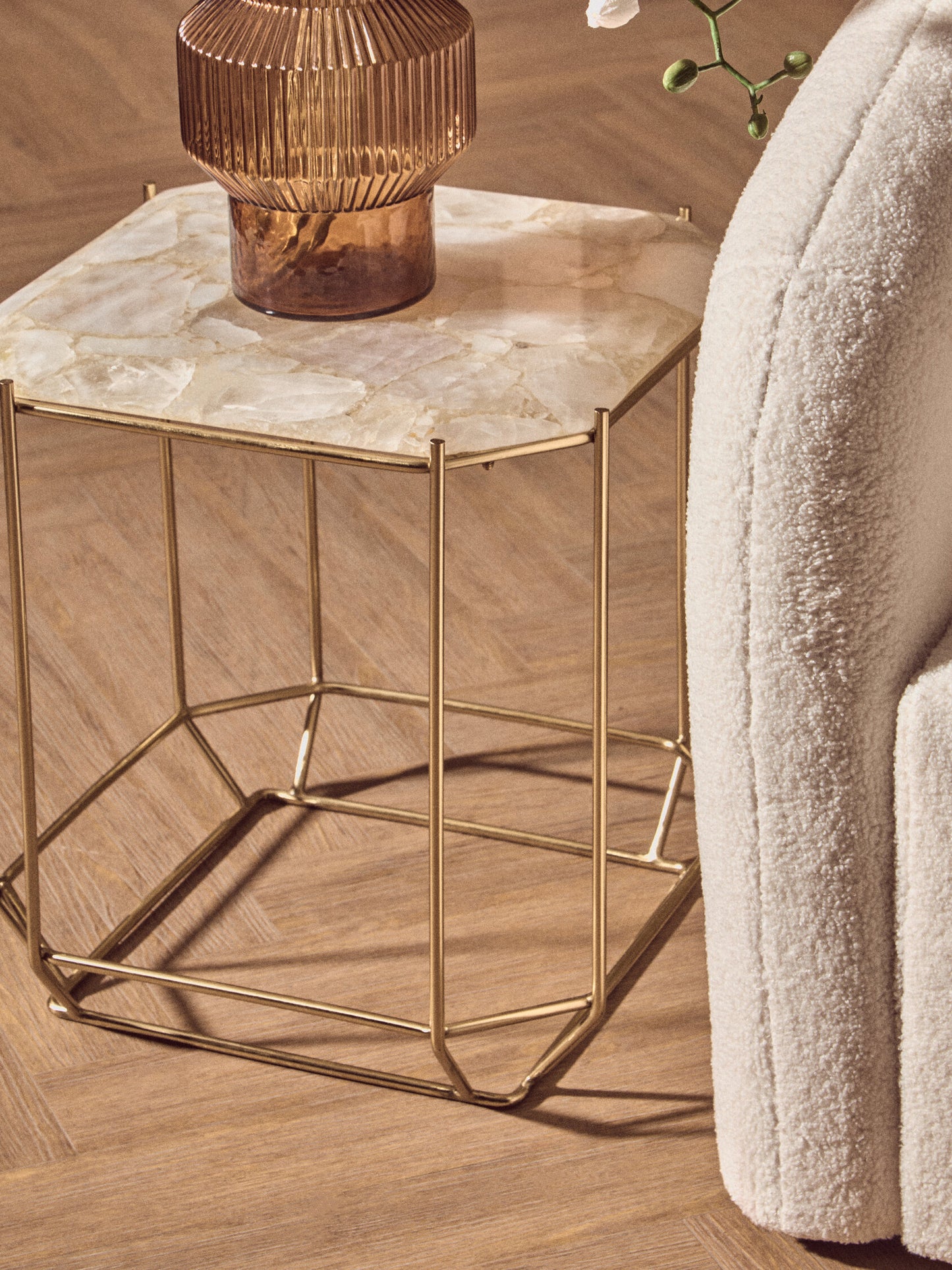 Dorchester White Quartz Gold Side Table