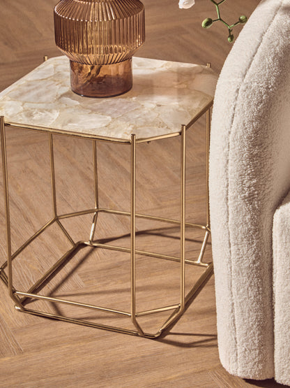 Dorchester White Quartz Gold Side Table