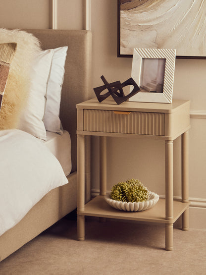 Cambridge One Drawer Reed Detail Taupe Wood Side Table