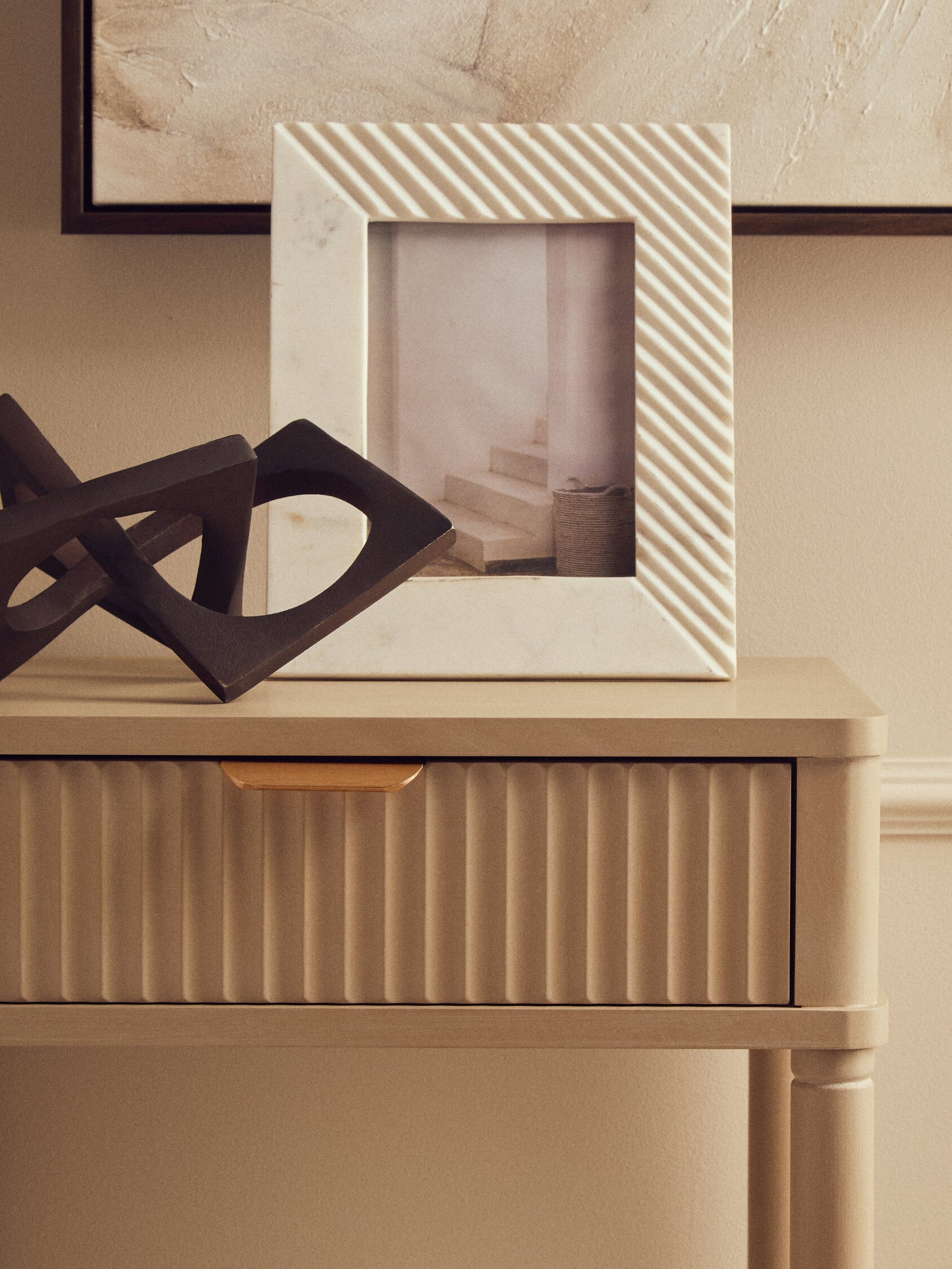 Cambridge One Drawer Reed Detail Taupe Wood Side Table