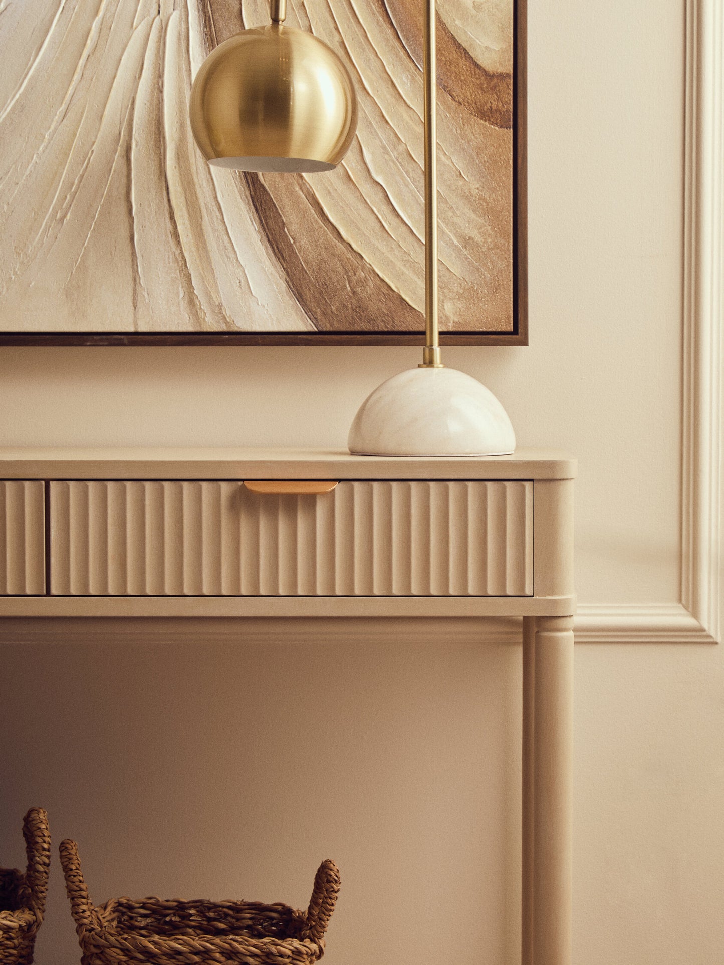 Cambridge 2 Drawer Reed Detail Taupe Wood Console Table