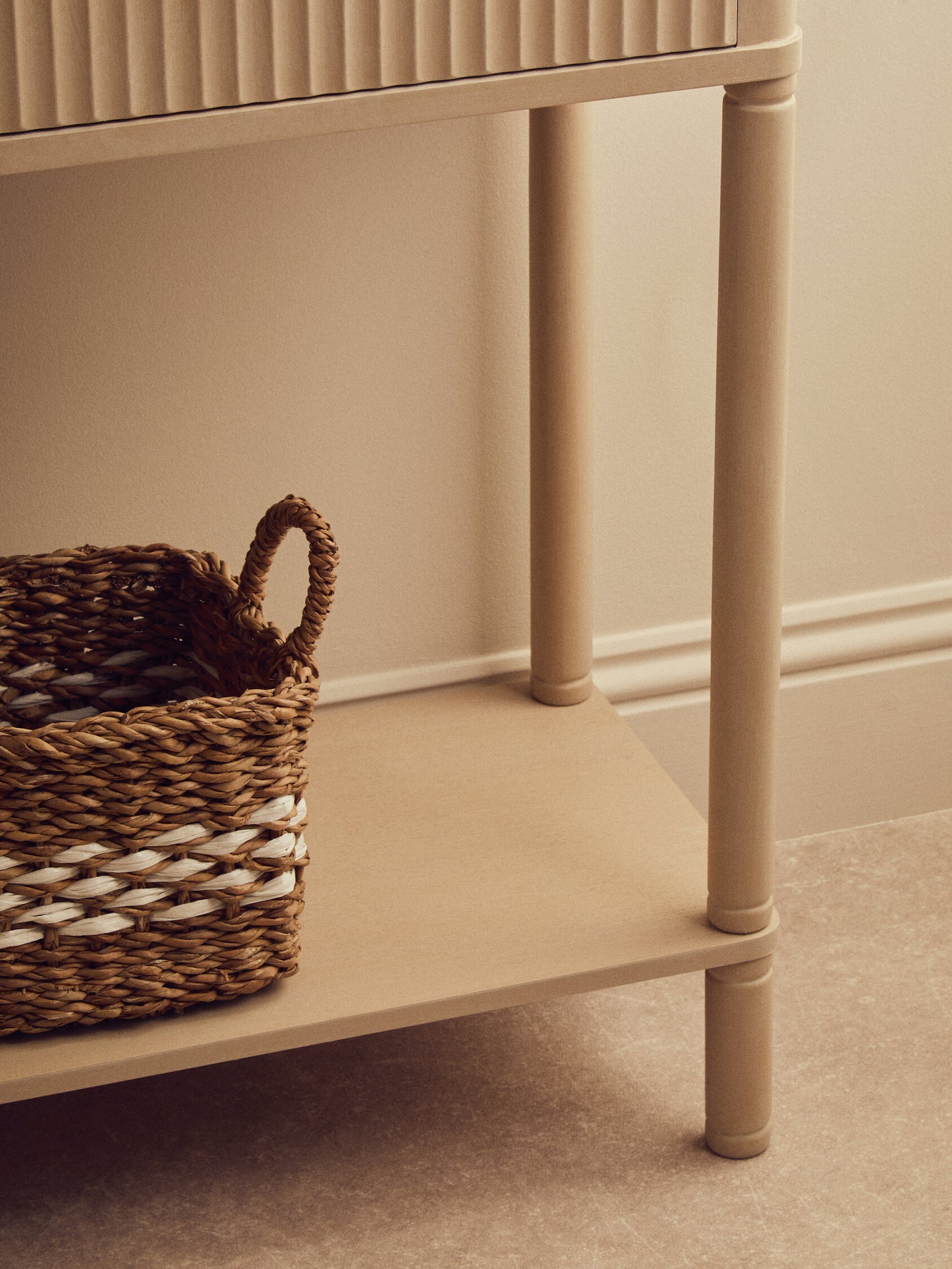 Cambridge 2 Drawer Reed Detail Taupe Wood Console Table