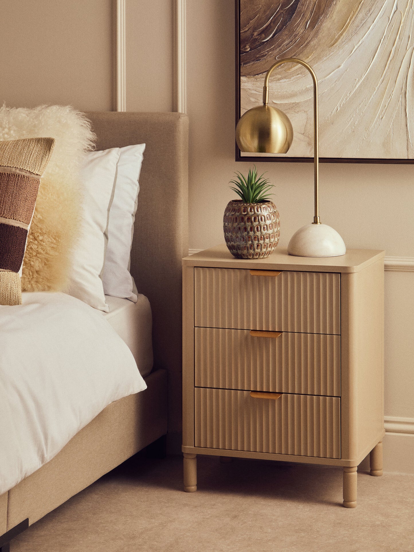 Cambridge Reed Detail Taupe Finish Three Drawer Chest