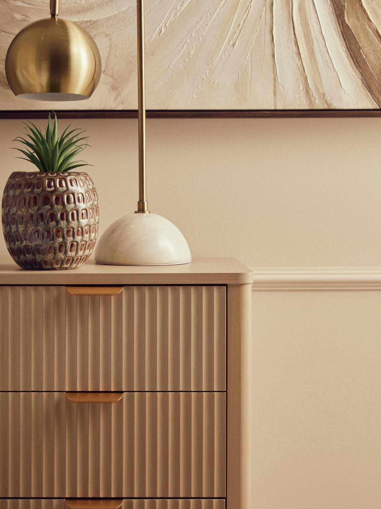Cambridge Reed Detail Taupe Finish Three Drawer Chest
