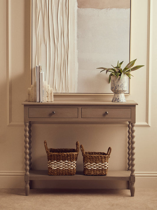 Cambridge Grey 2-Drawer Bobble Detail Wooden Console Table
