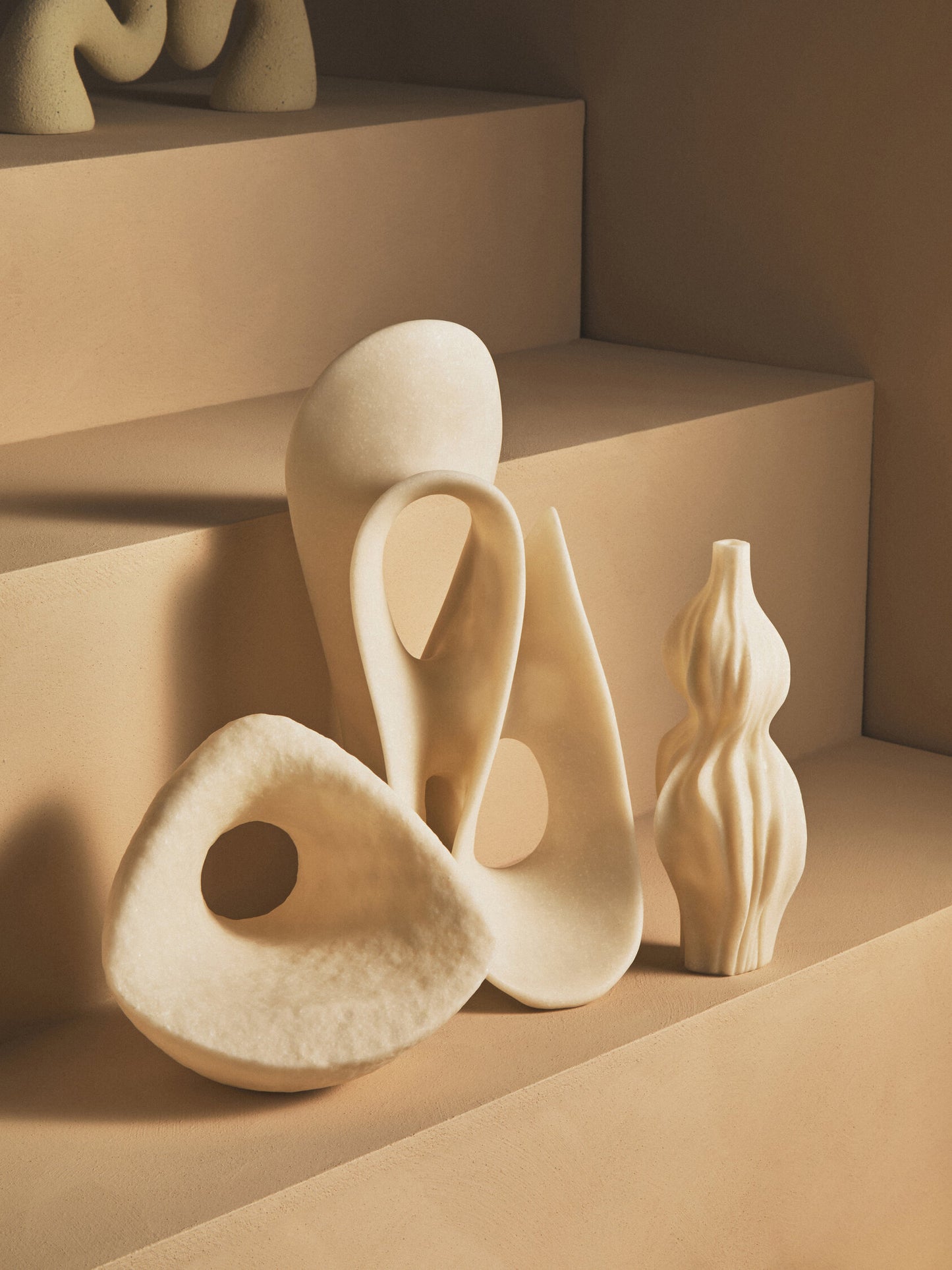 Mykonos Cream Textured Geometric Sculpture