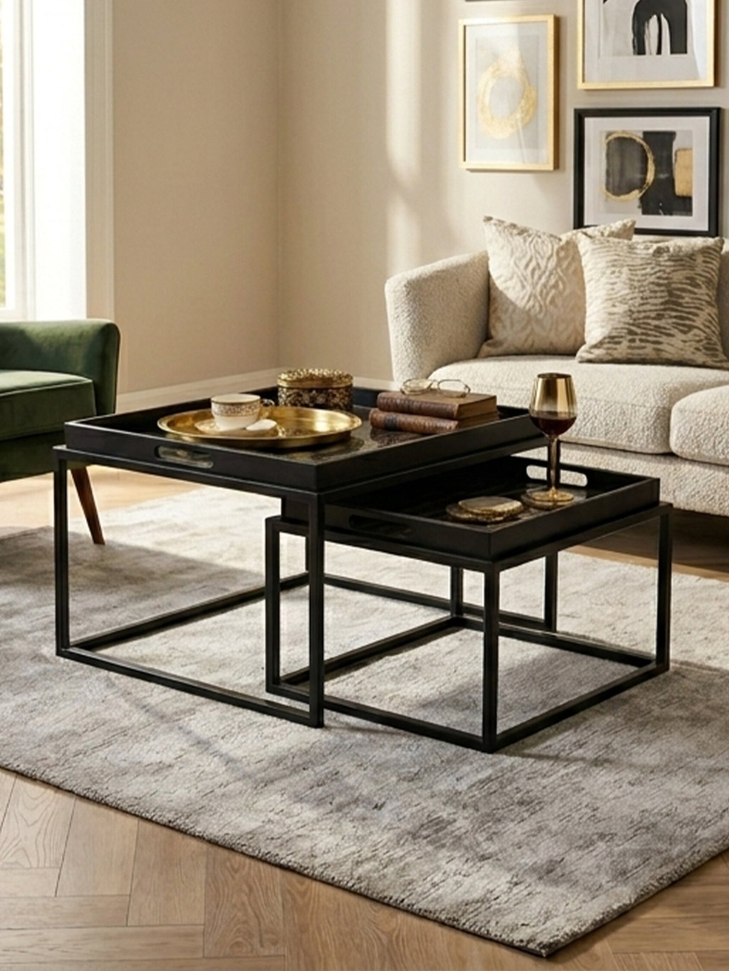 Renatta Black and Gold Set Of 2 Nesting Tray Tables