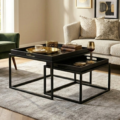 Renatta Black and Gold Set Of 2 Nesting Tray Tables