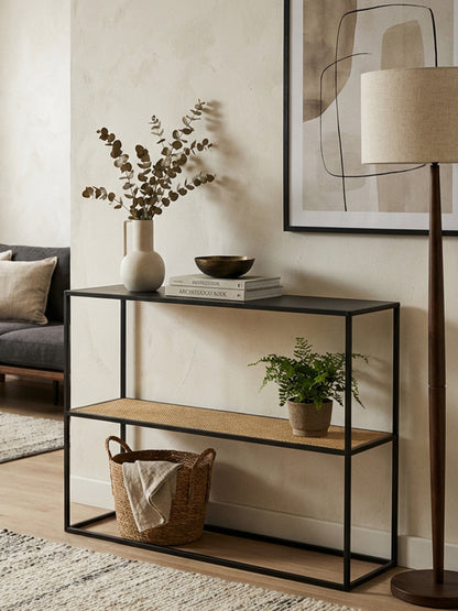 Indy 2 Tier Rattan And Metal Console Table